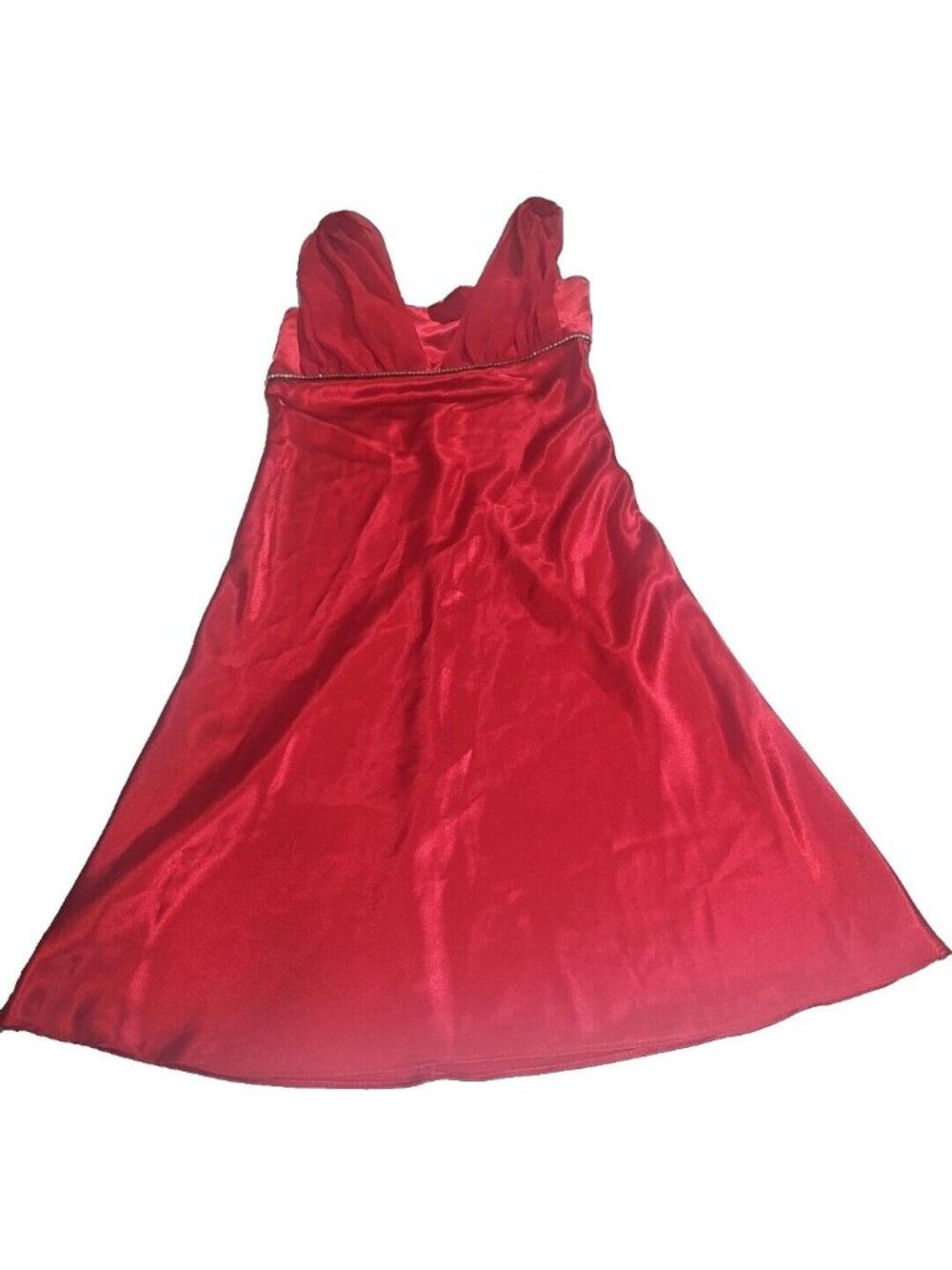 Vintage Y2K Fiesta Red Satin Cocktail Dress Large Rhinestone Empire Waist Prom